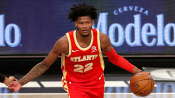 NEW YORK, NEW YORK - JANUARY 01: (NEW YORK DAILIES OUT) Cam Reddish #22 of the Atlanta Hawks in action against the Brooklyn Nets at Barclays Center on January 01, 2021 in New York City. The Hawks defeated the Nets 114-96. NOTE TO USER: User expressly acknowledges and agrees that, by downloading and/or using this Photograph, user is consenting to the terms and conditions of the Getty Images License Agreement. (Photo by Jim McIsaac/Getty Images)