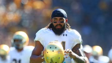 Nov 8, 2014; Tempe, AZ, USA; Notre Dame Fighting Irish cornerback Matthias Farley (41) against the Arizona State Sun Devils at Sun Devil Stadium. Arizona State defeated Notre Dame 55-31. Mandatory Credit: Mark J. Rebilas-USA TODAY Sports