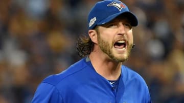 Oct 9, 2016; Toronto, Ontario, CAN; Toronto Blue Jays relief pitcher Jason Grilli reacts in the 8th inning against the Texas Rangers during game three of the 2016 ALDS playoff baseball series at Rogers Centre. Mandatory Credit: Dan Hamilton-USA TODAY Sports