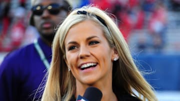 ORLANDO, FL - JANUARY 1: Samantha Ponder gets set to do postgame interviews after the Capital One Bowl between the Georgia Bulldogs and the Nebraska Cornhuskers at the Citrus Bowl on January 1, 2013 in Orlando, Florida. (Photo by Scott Cunningham/Getty Images)
