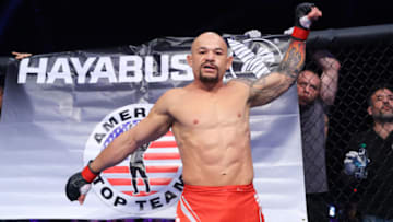 INGLEWOOD, CA - NOVEMBER 24: Gleison Tibau enters the cage for his fight against Efrain Escudero during Chuck Liddell v Tito Ortiz 3 at The Forum on November 24, 2018 in Inglewood, California. (Photo by Tom Hogan/Golden Boy/Getty Images)