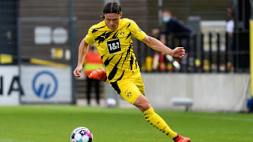 DORTMUND, GERMANY - AUGUST 28: (BILD ZEITUNG OUT) Nico Schulz of Borussia Dortmund controls the ball during the pre-season friendly match between Borussia Dortmund and SC Paderborn on August 28, 2020 in Dortmund, Germany. (Photo by Alex Gottschalk/DeFodi Images via Getty Images)