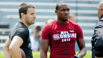 Former South Carolina football greats Alshon Jeffery and Stephen Garcia at the Gamecocks’ 2012 Pro Day. Mandatory Credit: Jeff Blake-USA TODAY Sports