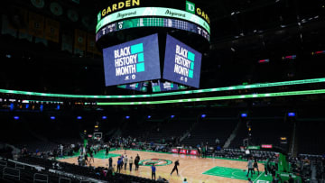 Feb 1, 2023; Boston, Massachusetts, USA; The Boston Celtics celebrate Black History month before the start of the game against the Brooklyn Nets at TD Garden. Mandatory Credit: David Butler II-USA TODAY Sports