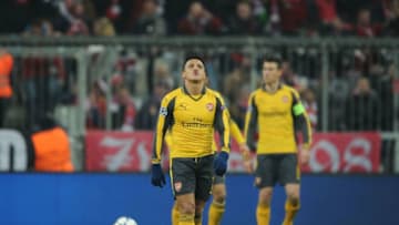 MUNICH, GERMANY - FEBRUARY 15: Alexis Sanchez of Arsenal during the UEFA Champions League Round of 16 first leg match between FC Bayern Muenchen and Arsenal FC at Allianz Arena on February 15, 2017 in Munich, Germany. (Photo by Stuart MacFarlane/Arsenal FC via Getty Images)