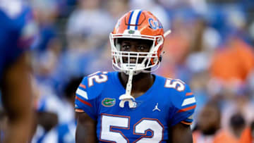 Florida Gators linebacker Antwaun Powell-Ryland Jr. (52) looks on before the game against the South Florida Bulls at Steve Spurrier Field at Ben Hill Griffin Stadium in Gainesville, FL on Saturday, September 17, 2022. [Matt Pendleton/Gainesville Sun]Ncaa Football Florida Gators Vs South Florida Bulls