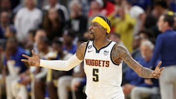 Denver Nuggets: Kentavious Caldwell-Pope in game against the Golden State Warriors at Chase Center in San Francisco (Photo by Ezra Shaw/Getty Images)