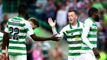 GLASGOW, SCOTLAND - JULY 24: Callum McGregor of Celtic celebrates scoring in the second half to make it 5-0 during the UEFA Champions League Second Qualifying round 1st Leg match between Celtic v Nomme Kalju FC at Celtic Park on July 24, 2019 in Glasgow, Scotland. (Photo by Mark Runnacles/Getty Images)