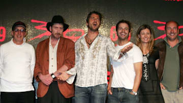 TOKYO - JUNE 07: Novel/executive producer Frank Miller (2nd L), Actor Gerald Butler (3rd L), Director Zack Snyder (3rd R) and producers attend a press conference to promote the film "300" at the Mandarin Oriental Tokyo on June 7, 2007 in Tokyo, Japan. The film opens June 9 in Japan. (Photo by Koji Watanabe/Getty Images)