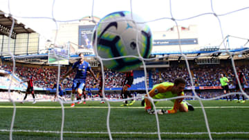 LONDON, ENGLAND - SEPTEMBER 01: Pedro of Chelsea (not pictured) scores his team's first goal past Asmir Begovic of AFC Bournemouth during the Premier League match between Chelsea FC and AFC Bournemouth at Stamford Bridge on September 1, 2018 in London, United Kingdom. (Photo by Clive Rose/Getty Images)