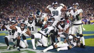 LOS ANGELES, CA - DECEMBER 16: Philadelphia Eagles react after a fumble recovery in the third quarter against the Los Angeles Rams at Los Angeles Memorial Coliseum on December 16, 2018 in Los Angeles, California. (Photo by Sean M. Haffey/Getty Images)