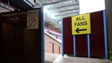 BIRMINGHAM, ENGLAND - MAY 13: A general view inside the stadium as a sign which directs fans to their seats is seen prior to the Premier League match between Aston Villa and Everton at Villa Park on May 13, 2021 in Birmingham, England. Sporting stadiums around England remain under strict restrictions due to the Coronavirus Pandemic as Government social distancing laws prohibit fans inside venues resulting in games being played behind closed doors. (Photo by Alex Livesey/Getty Images)
