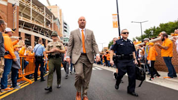 KNOXVILLE, TN - OCTOBER 12: Head coach Jeremy Pruitt of the Tennessee Volunteers arrives to Neyland Stadium prior to the game against the Mississippi State Bulldogs on October 12, 2019 in Knoxville, Tennessee. (Photo by Carmen Mandato/Getty Images)