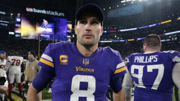 MINNEAPOLIS, MINNESOTA - JANUARY 15: Kirk Cousins #8 of the Minnesota Vikings reacts after losing to the New York Giants in the NFC Wild Card playoff game at U.S. Bank Stadium on January 15, 2023 in Minneapolis, Minnesota. (Photo by David Berding/Getty Images)