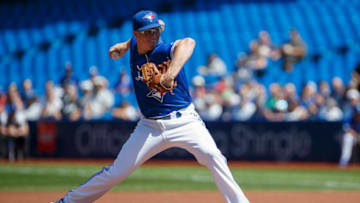 Trent Thornton #57 of the Toronto Blue Jays pitches during the first inning of MLB action against the New York Yankees at Rogers Centre on August 11, 2019 in Toronto, Canada. (Photo by Cole Burston/Getty Images)
