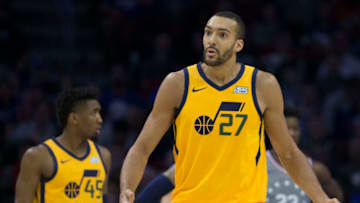 PHILADELPHIA, PA - NOVEMBER 16: Rudy Gobert #27 of the Utah Jazz reacts against the Philadelphia 76ers at the Wells Fargo Center on November 16, 2018 in Philadelphia, Pennsylvania. (Photo by Mitchell Leff/Getty Images)