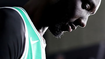 CANTON, MASSACHUSETTS - SEPTEMBER 30: Tacko Fall #99 looks on during Celtics Media Day at High Output Studios on September 30, 2019 in Canton, Massachusetts. (Photo by Maddie Meyer/Getty Images)