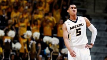 Nov 12, 2013; Columbia, MO, USA; Missouri Tigers guard Jordan Clarkson (5) during the first half at Mizzou Arena. The Missouri Tigers defeated the Southern Illinois Salukis 72-59. Mandatory Credit: Dak Dillon-USA TODAY Sports