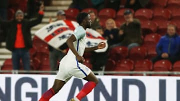 MIDDLESBROUGH, ENGLAND - OCTOBER 06: Joshua Onomah of England celebrates as he scores their first goal during the UEFA European Under 21 Championship Group 4 Qualifier between England and Scotland at Riverside Stadium on October 6, 2017 in Middlesbrough, England. (Photo by Nigel Roddis/Getty Images)