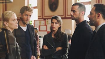 "Code of the Hawaladar" -- Pictured (L-R) Katia Winter as Gwen Karlsson, Matt Barr as Danny McNamara, Sofia Pernas as Lexi Vaziri, Antonio Cupo as Captain Fabi and Patrick Sabongui as Asim Masood Photo: Best Possible Screen Grab/CBS ©2018 CBS Broadcasting, Inc. All Rights Reserved