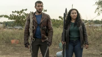 Nico Tortorella as Felix, Aliyah Royale as Iris- The Walking Dead: World Beyond _ Season 1, Episode 5 - Photo Credit: Macall Polay/AMC