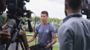 MADRID, SPAIN - MAY 30: Cristiano Ronaldo of Real Madrid CF gives an interview at the Real Madrid UEFA Open Media Day at Valdebebas training ground on May 30, 2017 in Madrid, Spain. (Photo by Denis Doyle/Getty Images )
