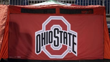 STATE COLLEGE, PA - OCTOBER 31: A detailed view of a Ohio State Buckeyes logo on a sideline tent before the game against the Penn State Nittany Lions at Beaver Stadium on October 31, 2020 in State College, Pennsylvania. (Photo by Scott Taetsch/Getty Images)