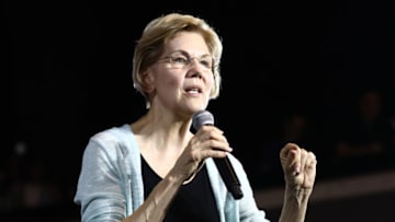 LOS ANGELES, CALIFORNIA - AUGUST 21: Democratic Presidential candidate Senator Elizabeth Warren speaks at Shrine Auditorium during a town hall on August 21, 2019 in Los Angeles, California. California will join the Super Tuesday primaries on March 3, 2020. (Photo by Mario Tama/Getty Images)