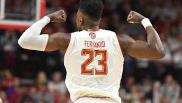 COLLEGE PARK, MD - FEBRUARY 23: Bruno Fernando #23 of the Maryland Terrapins celebrates a shot during a college basketball game against the Ohio State Buckeyes at the XFinity Center on February 23, 2019 in College Park, Maryland. (Photo by Mitchell Layton/Getty Images)