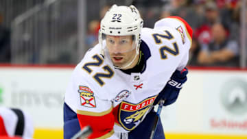 NEWARK, NJ - OCTOBER 27: Florida Panthers right wing Troy Brouwer (22) skates during the National Hockey League Game between the New Jersey Devils and the Florida Panthers on October 27, 2018 at the Prudential Center in Newark, NJ. (Photo by Rich Graessle/Icon Sportswire via Getty Images)
