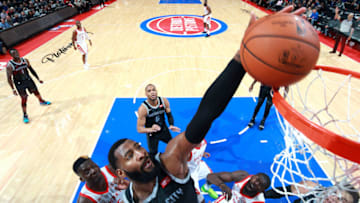 DETROIT, MI - NOVEMBER 23: Andre Drummond #0 of the Detroit Pistons dunks the ball against the Houston Rockets on November 23, 2018 at Little Caesars Arena in Detroit, Michigan. NOTE TO USER: User expressly acknowledges and agrees that, by downloading and/or using this photograph, User is consenting to the terms and conditions of the Getty Images License Agreement. Mandatory Copyright Notice: Copyright 2018 NBAE (Photo by Brian Sevald/NBAE via Getty Images)