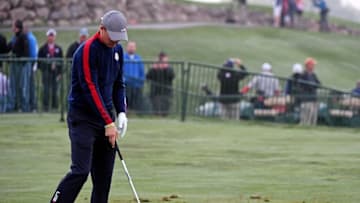Sep 30, 2016; Chaska, MN, USA; Jordan Spieth of the United States warms up on the driving range in the morning foursome matches during the 41st Ryder Cup at Hazeltine National Golf Club. Mandatory Credit: John David Mercer-USA TODAY Sports