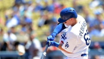 Sep 3, 2014; Los Angeles, CA, USA; Los Angeles Dodgers left fielder Joc Pederson (65) at bat in the second inning of the game against the Washington Nationals at Dodger Stadium. Mandatory Credit: Jayne Kamin-Oncea-USA TODAY Sports