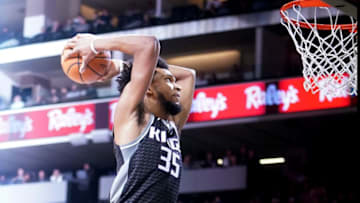 SACRAMENTO, CA - DECEMBER 12: Marvin Bagley III #35 of the Sacramento Kings goes up for a slam dunk against the Minnesota Timberwolves during an NBA basketball game at Golden 1 Center on December 12, 2018 in Sacramento, California. NOTE TO USER: User expressly acknowledges and agrees that, by downloading and or using this photograph, User is consenting to the terms and conditions of the Getty Images License Agreement. (Photo by Thearon W. Henderson/Getty Images)