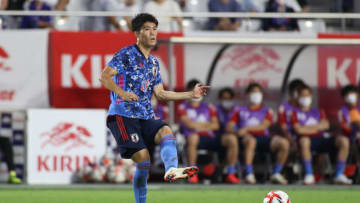 KOBE, JAPAN - JULY 17: Takehiro Tomiyasu of Japan in action during the U-24 international friendly match between Japan and Spain at the Noevir Stadium Kobe on July 17, 2021 in kobe, Hyogo, Japan. (Photo by Masashi Hara/Getty Images)
