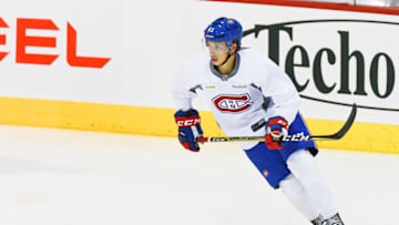 BROSSARD, QC - JULY 05: Montreal Canadiens Rookie center Lukas Vejdemo (63) skating at warmup before a simulated game at the Montreal Canadiens Development Camp on July 5, 2017, at Bell Sports Complex in Brossard, QC (Photo by David Kirouac/Icon Sportswire via Getty Images)