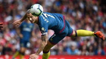 LONDON, ENGLAND - AUGUST 25: Marko Arnautovic of West Ham United misses a header during the Premier League match between Arsenal FC and West Ham United at Emirates Stadium on August 25, 2018 in London, United Kingdom. (Photo by Clive Mason/Getty Images)