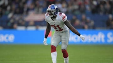 Oct 23, 2016; London, United Kingdom; New York Giants safety Landon Collins (21) during game 16 of the NFL International Series against the Los Angeles Rams at Twickenham Statdium. The Giants defeated the Rams 17-10. Mandatory Credit: Kirby Lee-USA TODAY Sports