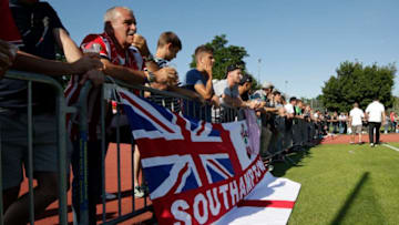 GOLDACH, SWITZERLAND - JULY 15: Fans from FC Southampton and spectators during the pre-season friendly match between FC Southampton and St. Gallen at Sportanlage Kellen on July 15, 2017 in Goldach, Switzerland. (Photo by Simon Hausberger/Getty Images)
