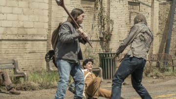 BTS, Nicolas Cantu as Elton, Hal Cumpston as Silas - The Walking Dead: World Beyond _ Season 1, Episode 2 - Photo Credit: Jojo Whilden/AMC