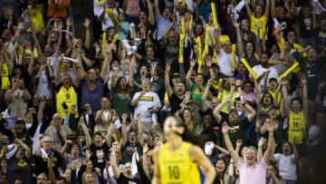 SEATTLE, WA - SEPTEMBER 09: Seattle Storm fans erupt after Sue Bird #10 of the Seattle Storm hit a three-pointer from over 30 feet away against the Washington Mystics during the second half of Game 2 of the WNBA Finals at KeyArena on September 9, 2018 in Seattle, Washington. The Seattle Storm beat the Washington Mystics 75-73. (Photo by Lindsey Wasson/Getty Images)