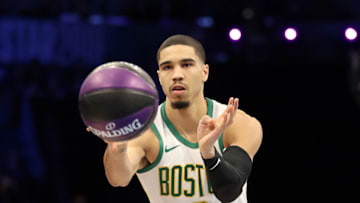 CHARLOTTE, NORTH CAROLINA - FEBRUARY 16: Jayson Tatum #0 of the Boston Celtics participates during the Taco Bell Skills Challenge as part of the 2019 NBA All-Star Weekend at Spectrum Center on February 16, 2019 in Charlotte, North Carolina. (Photo by Streeter Lecka/Getty Images)