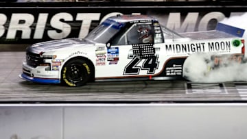 BRISTOL, TENNESSEE - AUGUST 15: Brett Moffitt, NASCAR Truck Series driver of the #24 Midnight Moon Moonshine GMS Racing Chevrolet (Photo by Brian Lawdermilk/Getty Images)