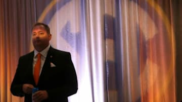 University of Tennessee Head Caoch Josh Heupel leaves the podium during SEC Media Days at the Hyatt Regency in Hoover, Ala., Tuesday, July 20, 2021. [Staff Photo/Gary Cosby Jr.]Sec Media Days Tennessee
