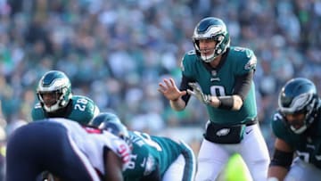 PHILADELPHIA, PA - DECEMBER 23: Quarterback Nick Foles #9 of the Philadelphia Eagles on the line of scrimmage against the Houston Texans during the second quarter at Lincoln Financial Field on December 23, 2018 in Philadelphia, Pennsylvania. (Photo by Brett Carlsen/Getty Images)