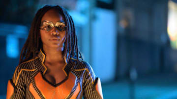 Black Lightning -- “The Book of Reunification: Chapter One" -- Image Number: BLK410b_0003r.jpg -- Pictured: Laura Kariuki as Lightning -- Photo: Boris Martin/The CW -- 2021 The CW Network, LLC. All rights reserved.