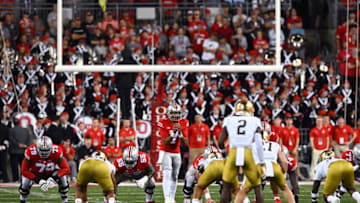 COLUMBUS, OHIO - SEPTEMBER 03: C.J. Stroud #7 of the Ohio State Buckeyes calls a play during the first quarter of a game against the Notre Dame Fighting Irish at Ohio Stadium on September 03, 2022 in Columbus, Ohio. (Photo by Ben Jackson/Getty Images)