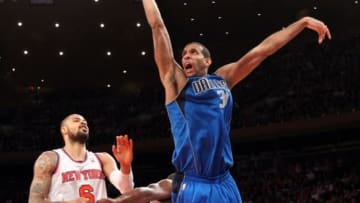 Nov. 9, 2012; New York, NY, USA; Dallas Mavericks center Brandan Wright (34) loses the ball as he goes up for a shot against New York Knicks center Tyson Chandler (6) during the first half at Madison Square Garden. Mandatory Credit: Debby Wong-USA TODAY Sports