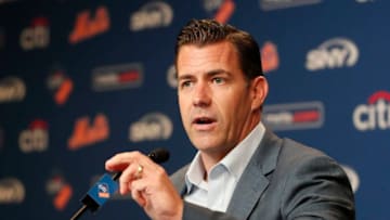 NEW YORK, NY - MAY 20: Brodie Van Wagenen, General Manager of the New York Mets, talks to the media during his press conference showing support for manager Mickey Callaway this afternoon before an MLB baseball game against the Washington Nationals on May 20, 2019 at Citi Field in the Queens borough of New York City. Mets won 5-3. (Photo by Paul Bereswill/Getty Images)