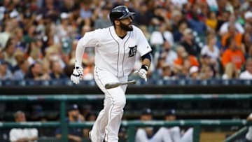 Aug 19, 2016; Detroit, MI, USA; Detroit Tigers right fielder J.D. Martinez (28) hits a two run home run in the second inning against the Boston Red Sox at Comerica Park. Mandatory Credit: Rick Osentoski-USA TODAY Sports